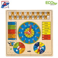 Деревянная развивающая игра-календарь Woody 90659 для изучения английского языка для детей 5+ (36x36 см) цена и информация | Развивающие игрушки | pigu.lt