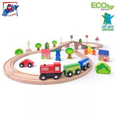 Деревянная железнодорожная трасса с паровозом, дорожными знаками, деревьями Woody 93061, детям 3+, 110x47см цена и информация | Игрушки для мальчиков | pigu.lt