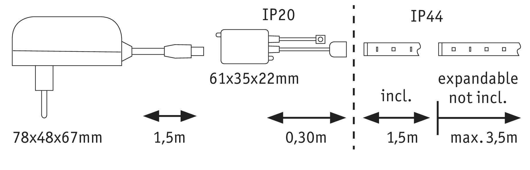 Paulmann LED RGBW IP44 juostos rinkinys 1.5m 79880 kaina ir informacija | LED juostos | pigu.lt