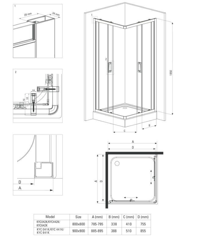 Deante dušo kvadratinė kabina Funkia su padėklu 80x80, 90x90cm, black mat kaina ir informacija | Dušo kabinos | pigu.lt