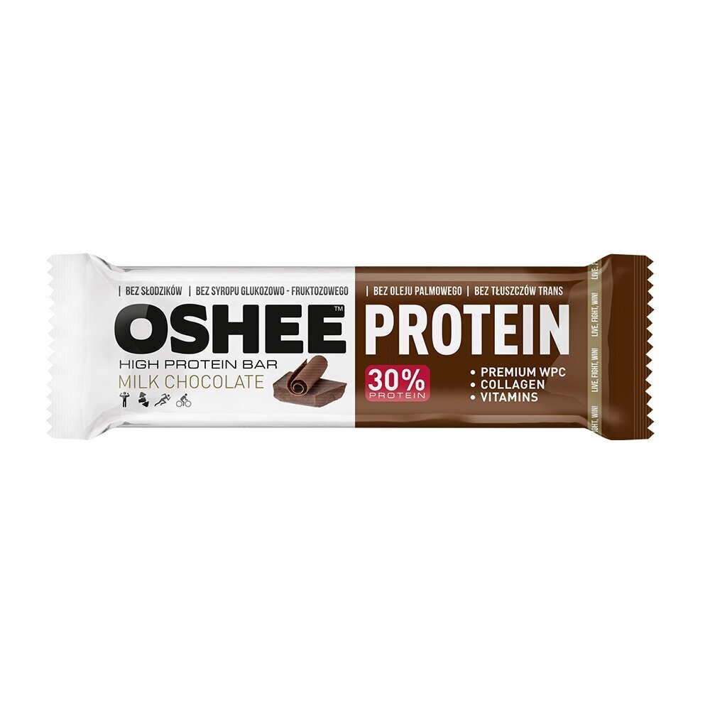Proteino batonėlis Oshee pieniško šokolado sk. su kolagenu ir vitaminais (C, B3, B5, B6, B9), 45 g kaina ir informacija | Batonėliai | pigu.lt