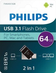 Philips 2 In 1 64GB USB 3.1 kaina ir informacija | USB laikmenos | pigu.lt