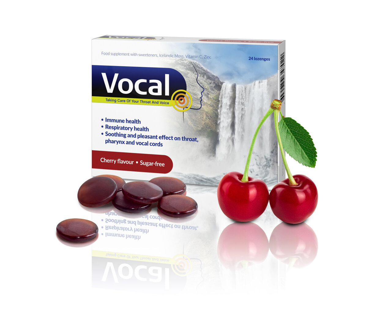 Maisto papildas Vocal vyšnių skonio, 24 pastilės kaina ir informacija | Vitaminai, maisto papildai, preparatai gerai savijautai | pigu.lt
