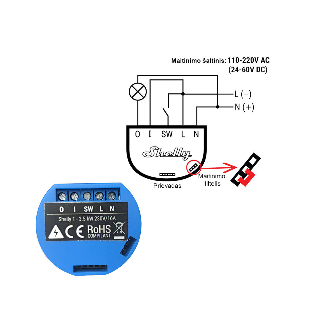 Išmanioji Wi-Fi rėlė Shelly 1 kaina ir informacija | Apsaugos sistemos, valdikliai | pigu.lt