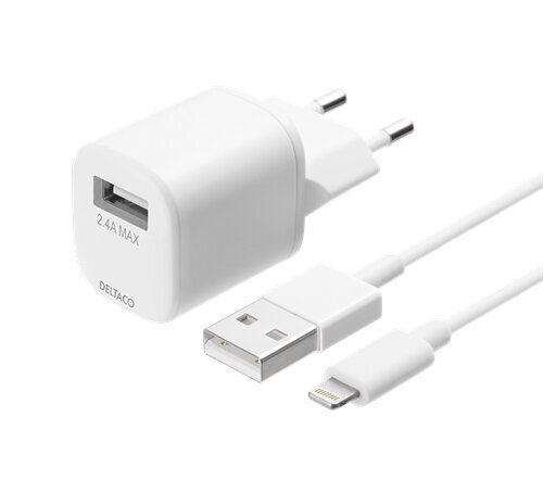 Deltaco USB-AC181, USB-A, 2.4 A su 1 m USB-A Lightning kabeliu kaina ir informacija | Krovikliai telefonams | pigu.lt