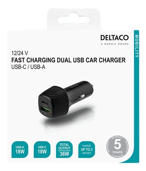 DELTACO USB, USB-C, USB-A, 2.4A kaina ir informacija | Krovikliai telefonams | pigu.lt