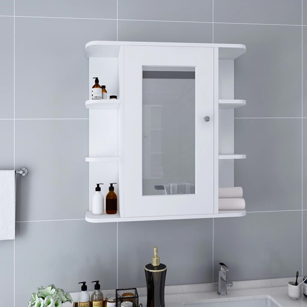 Vonios kambario spintelė su veidrodžiu vidaXL, balta, 66x17x63cm, MDF kaina ir informacija | Vonios spintelės | pigu.lt