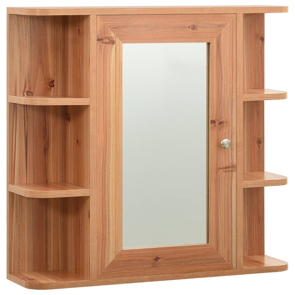 Vonios kambario spintelė su veidrodžiu vidaXL, ąžuolo, 66x17x63cm, MDF kaina ir informacija | Vonios spintelės | pigu.lt