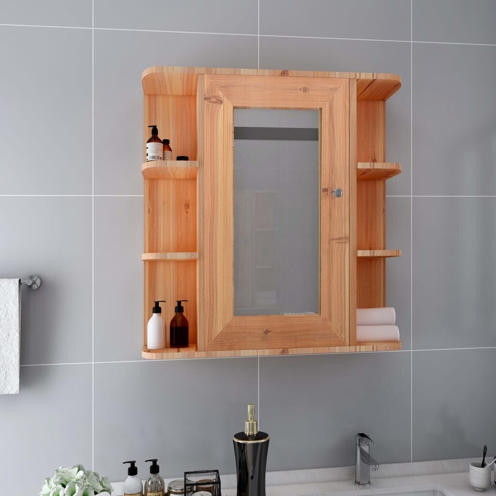 Vonios kambario spintelė su veidrodžiu vidaXL, ąžuolo, 66x17x63cm, MDF kaina ir informacija | Vonios spintelės | pigu.lt