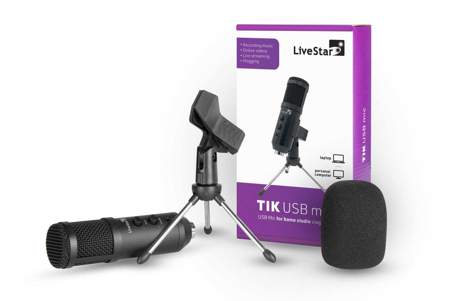 Kompiuterio priedas LiveStar TIK USB mikrofonas su stoveliu kaina ir informacija | Mikrofonai | pigu.lt