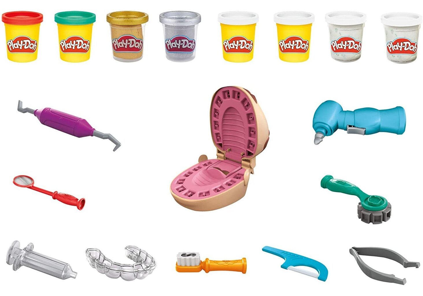 Plastilino rinkinys Dantistas Play-Doh Drill 'n Fill Dentist kaina ir informacija | Lavinamieji žaislai | pigu.lt