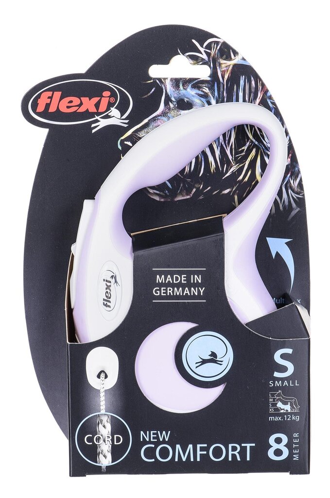 Automatinis šuns pavadėlis Flexi New Comfort Cord, S dydis, 8 m, rožinė kaina ir informacija | Pavadėliai šunims | pigu.lt