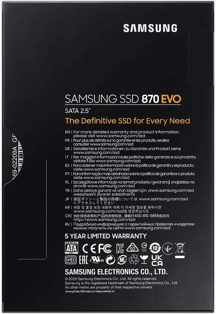 SSD|SAMSUNG|870 EVO|1TB|SATA|SATA 3.0|MLC|Write speed 530 MBytes/sec|Read speed 560 MBytes/sec|2,5"|MTBF 1500000 hours|MZ-77E1T0B/EU цена и информация | Vidiniai kietieji diskai (HDD, SSD, Hybrid) | pigu.lt