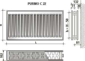 Radiatorius PURMO C 22 600-600, pajungimas šone цена и информация | Radiatoriai, konvektoriai | pigu.lt