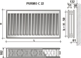 Radiatorius Purmo C 22 600-1400, pajungimas šone kaina ir informacija | PURMO Santechnika, remontas, šildymas | pigu.lt