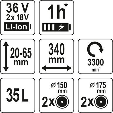 Žoliapjovė akumuliatorinė YATO 36V=2X18V YT-85221 kaina ir informacija | Vejapjovės, žoliapjovės | pigu.lt