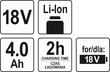 Akumuliatorius Li-ion, 4A 18V Yato (YT-82844) kaina ir informacija | Sodo technikos dalys | pigu.lt