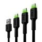 Green Cell USB-C kabelių komplektas 3x QC 3.0 0.3 m 1.2 m 2 m kaina ir informacija | Laidai telefonams | pigu.lt