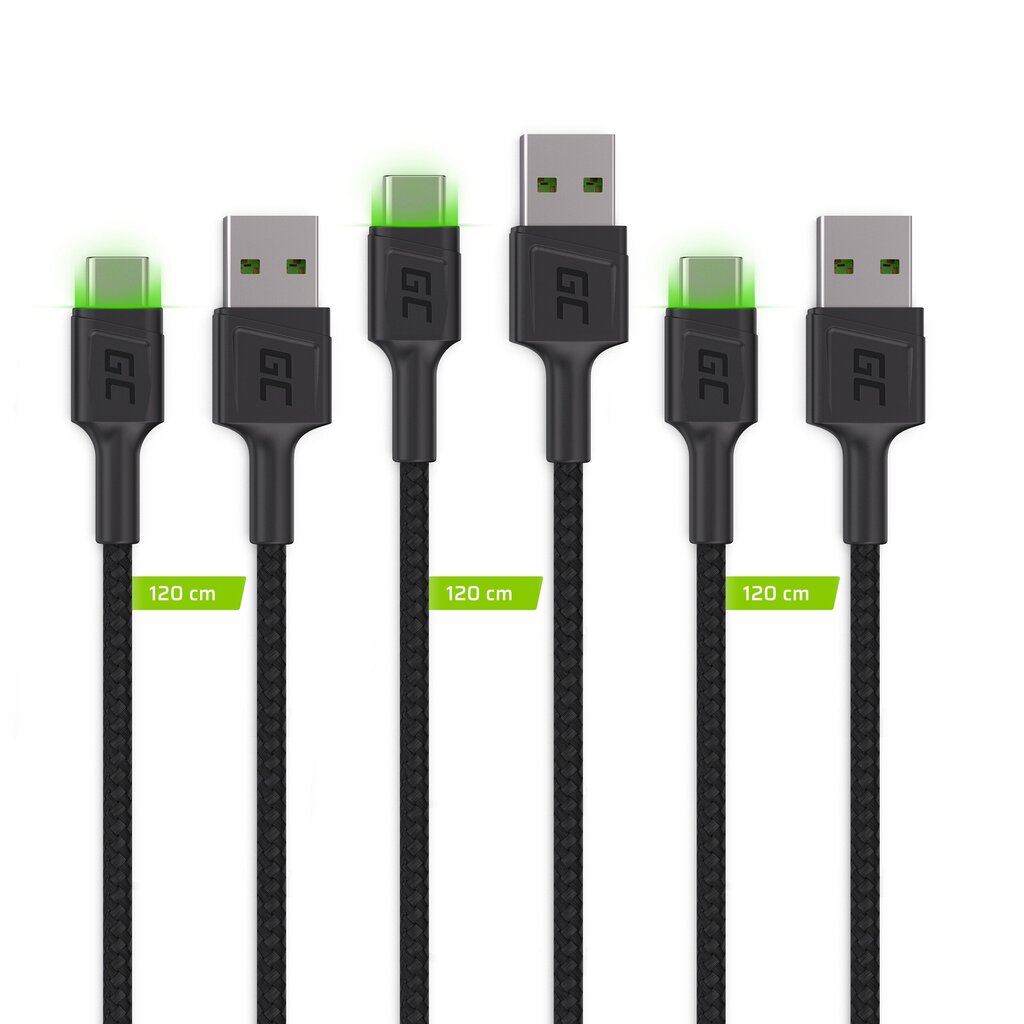 Green Cell USB-C kabelių komplektas 3x QC 3.0 2 m kaina ir informacija | Laidai telefonams | pigu.lt