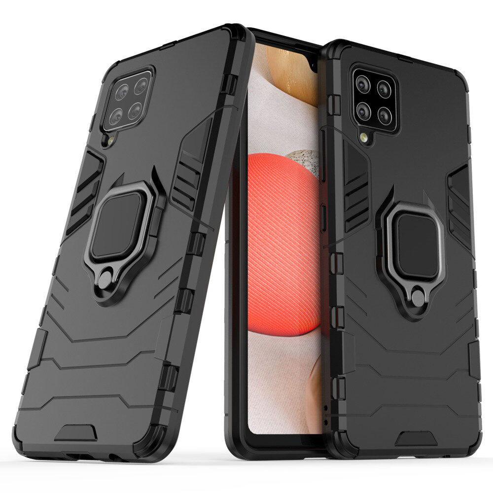 Ring Armor Case Kickstand Tough Rugged Cover, skirtas Samsung Galaxy A42 5G, juodas kaina ir informacija | Telefono dėklai | pigu.lt