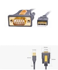 Кабель-переходник Ugreen USB - RS-232 (вилка), 2 м, черный (CR104 20222) цена и информация | Кабели и провода | pigu.lt