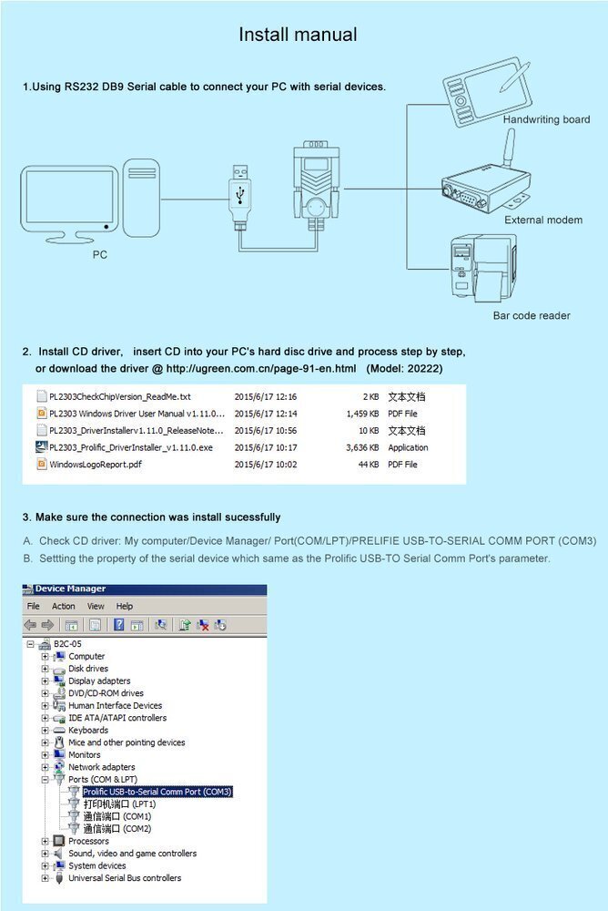 Kabelis adapteris Ugreen USB - RS-232 (male), 2 m, juodas (CR104 20222) kaina ir informacija | Kabeliai ir laidai | pigu.lt