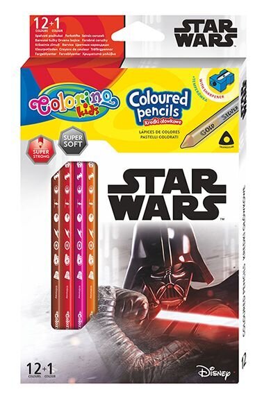 Spalvoti pieštukai su drožtuku Colorino Disney Star Wars, trikampiai, 12 vnt./ 13 spalvų kaina ir informacija | Piešimo, tapybos, lipdymo reikmenys | pigu.lt