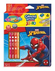 Цветные карандаши с точилкой Colorino Marvel Spider-Man Jumbo, 12 шт./13 цветов цена и информация | Принадлежности для рисования, лепки | pigu.lt