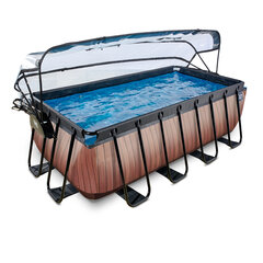Каркасный бассейн с песочным фильтром, навесом и тепловым насосом Exit Wood, 400x200x122 см, коричневый цена и информация | Бассейны | pigu.lt