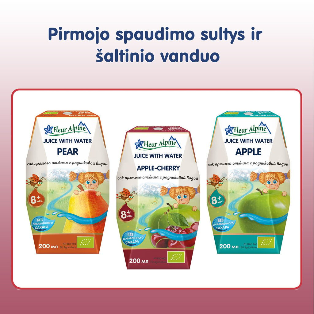 Obuolių-vyšnių sulčių gėrimas vaikams Fleur Alpine, nuo 8 mėn, 200 ml x 3 vnt. цена и информация | Užkandžiai, gėrimai vaikams | pigu.lt