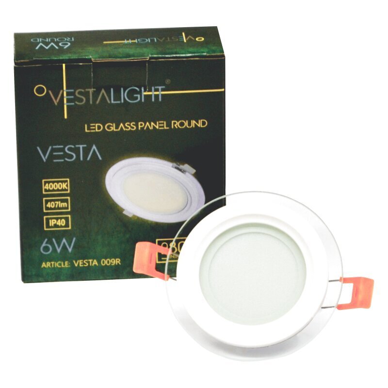 Lavireda apvalus LED šviestuvas su stiklu Vesta 6W kaina ir informacija | Įmontuojami šviestuvai, LED panelės | pigu.lt