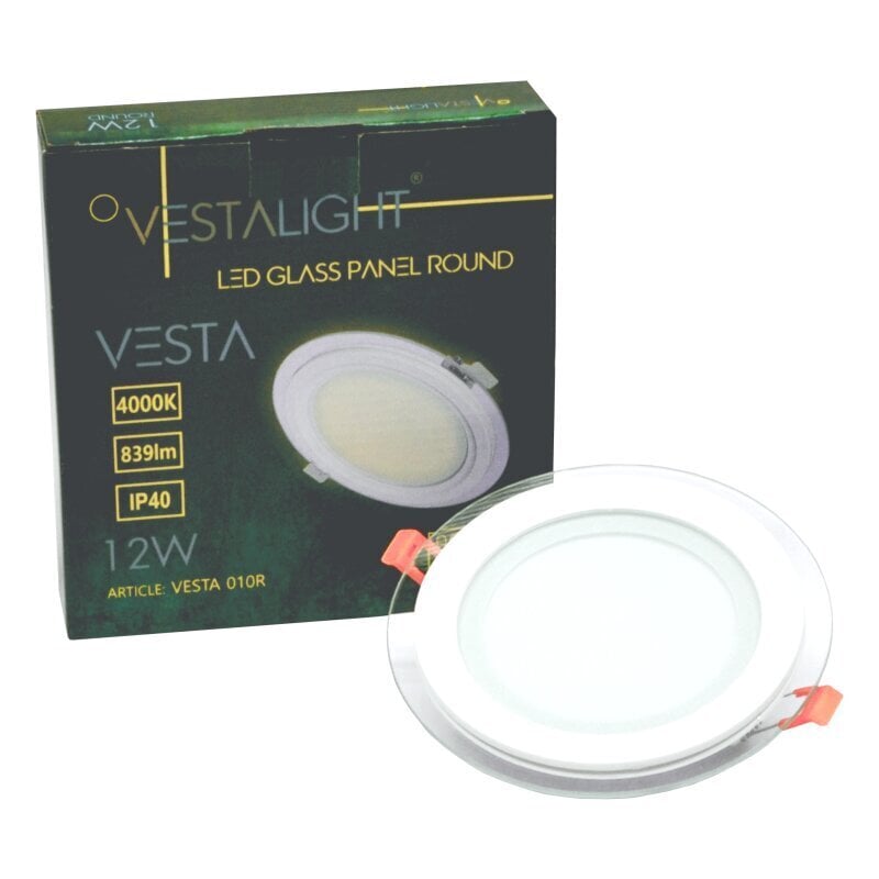 Lavireda apvalus LED šviestuvas su stiklu Vesta 12W kaina ir informacija | Įmontuojami šviestuvai, LED panelės | pigu.lt