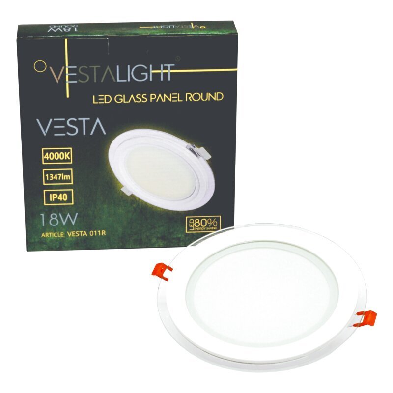 Lavireda apvalus LED šviestuvas su stiklu Vesta 18W kaina ir informacija | Įmontuojami šviestuvai, LED panelės | pigu.lt