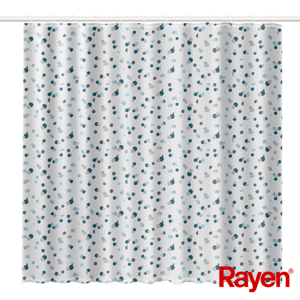 Dušo užuolaida Rayen, 180x200cm, balta/mėlyna kaina ir informacija | Vonios kambario aksesuarai | pigu.lt
