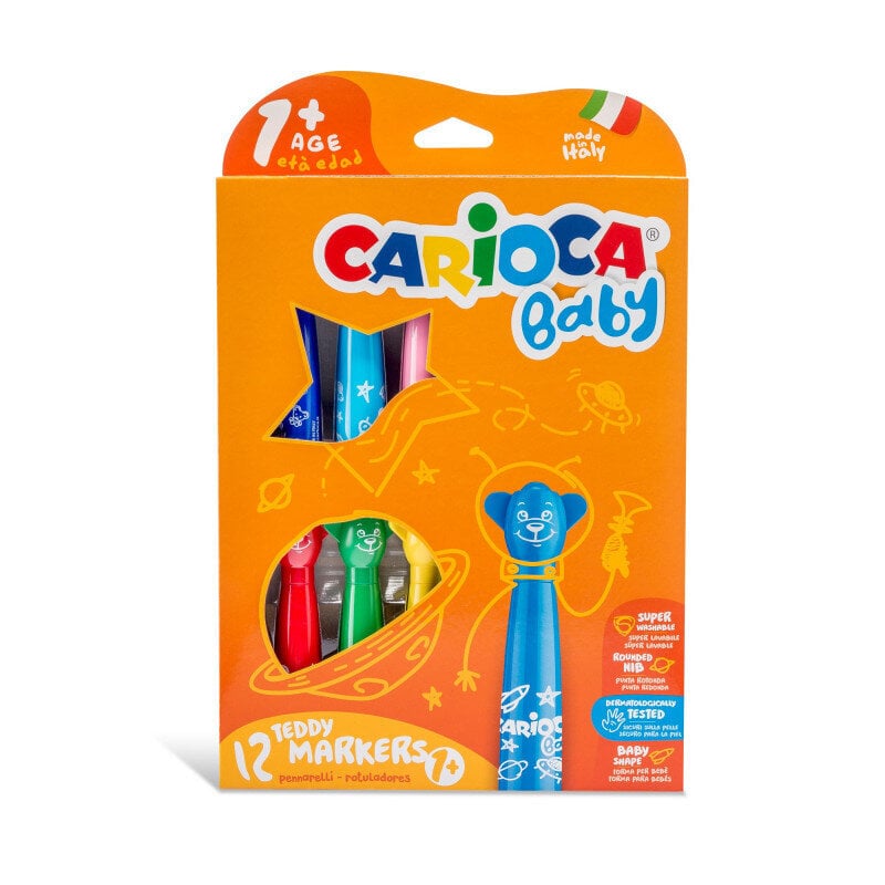 Flomasteriai mažyliams Carioca Baby Teddy Markers 1+ 12 spalvų kaina ir informacija | Piešimo, tapybos, lipdymo reikmenys | pigu.lt