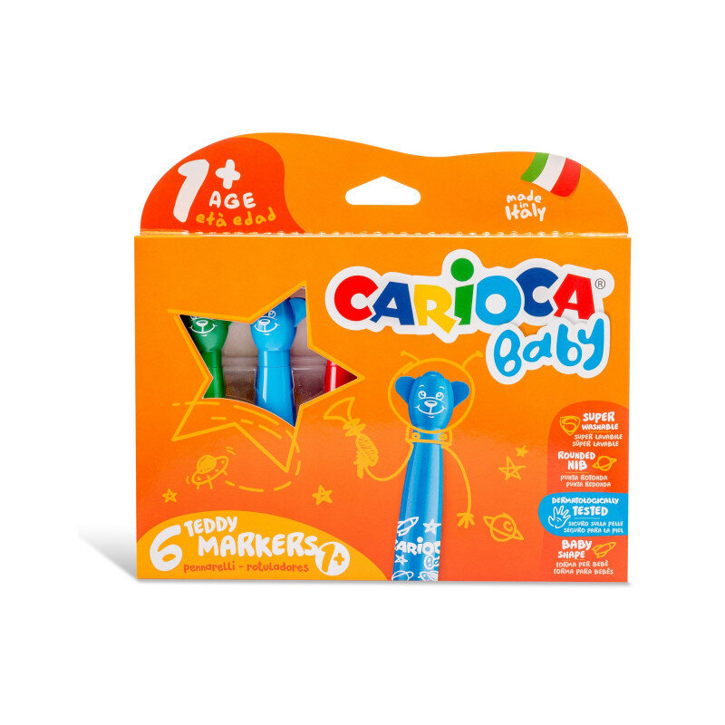Flomasteriai mažyliams Carioca Baby Teddy Markers 1+, 6 spalvų цена и информация | Piešimo, tapybos, lipdymo reikmenys | pigu.lt