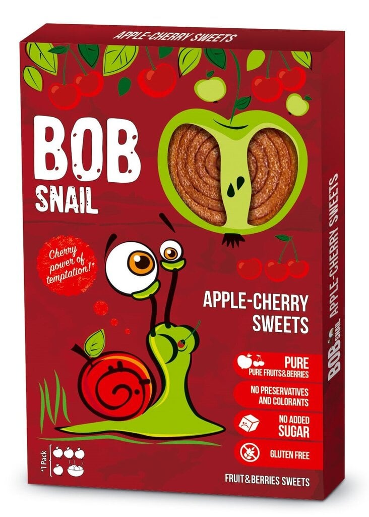 Natūralių vaisių ritinėliai Bob Snail, obuolių - vyšnių sk., 60 g цена и информация | Saldumynai | pigu.lt