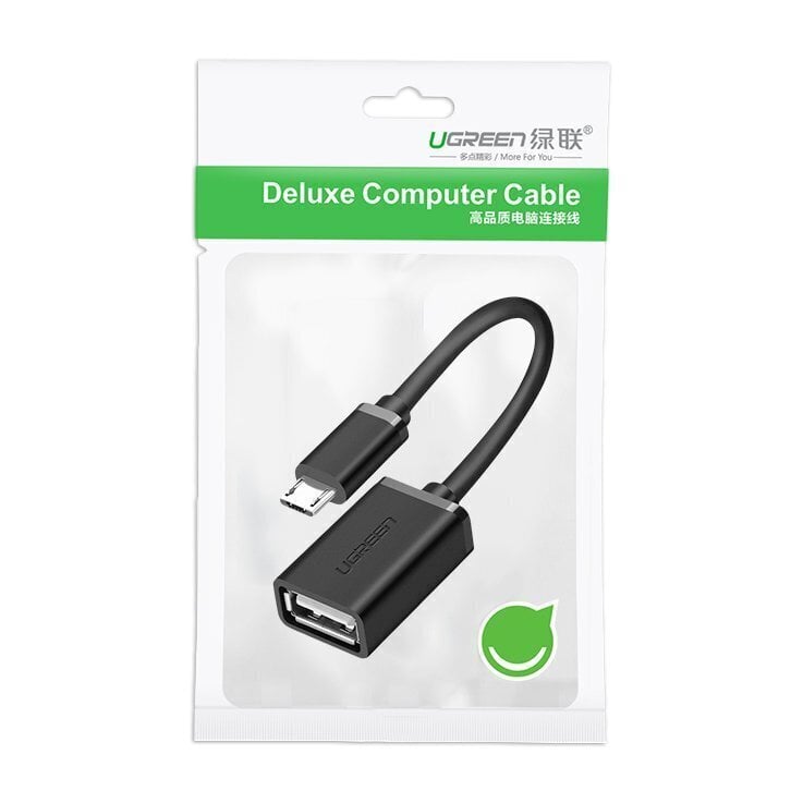 Adapteris Ugreen USB (female) - micro USB (male) OTG 12 cm USB 2.0 480 Mbps, juodas (US133 10396) kaina ir informacija | Laidai telefonams | pigu.lt