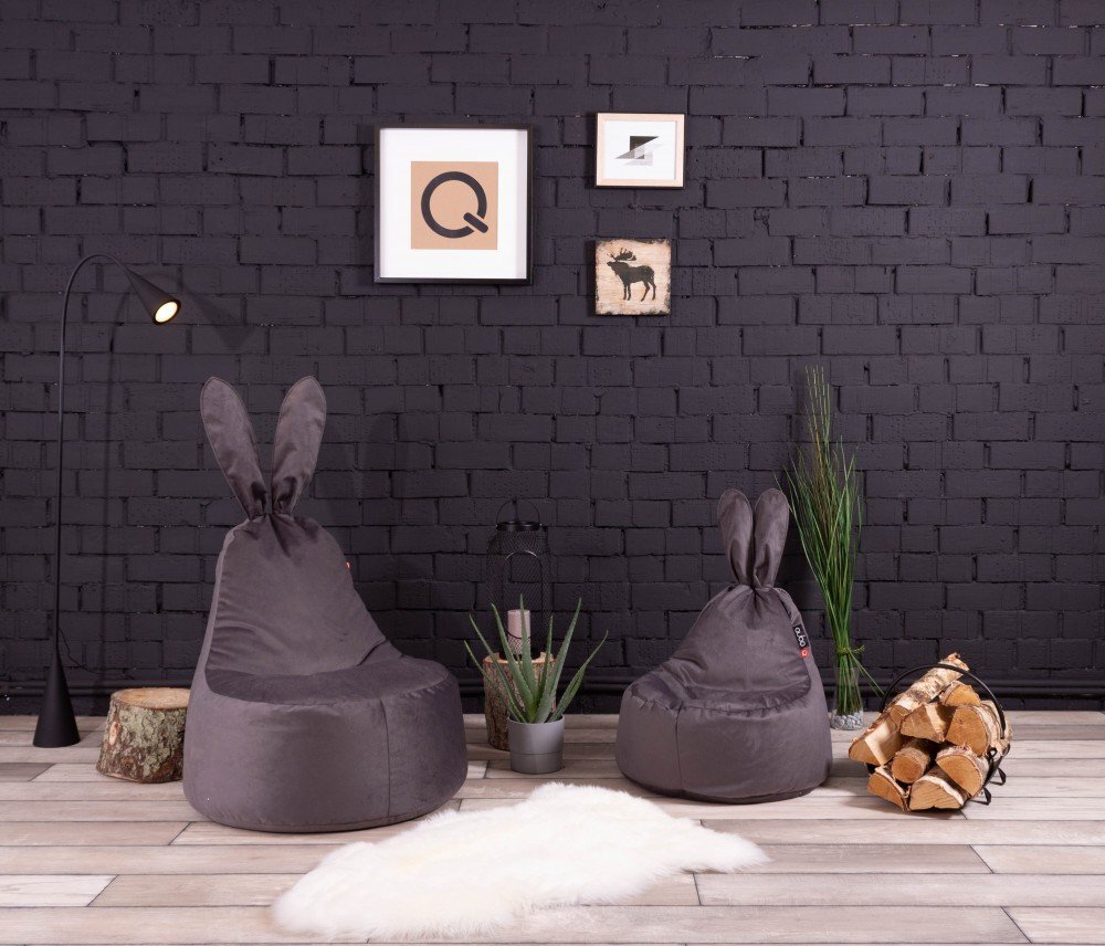 Vaikiškas sėdmaišis Qubo™ Baby Rabbit Pop Fit, gobelenas, juodas kaina ir informacija | Vaikiški sėdmaišiai, foteliai, pufai | pigu.lt