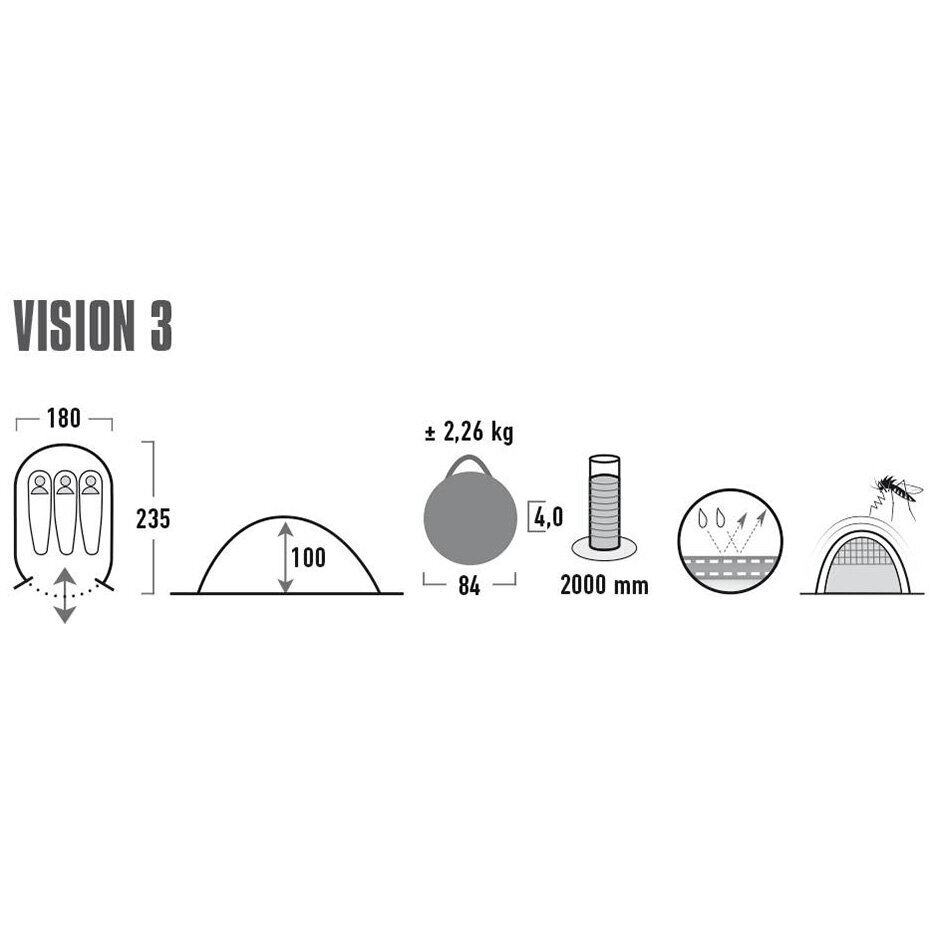 Palapinė High Peak Vision 3, juoda kaina ir informacija | Palapinės | pigu.lt