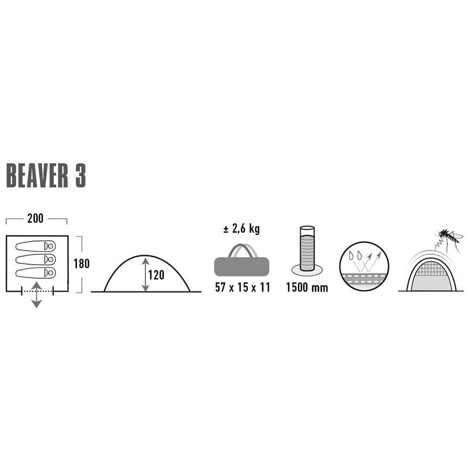 Palapinė High Peak Beaver 3, juodas kaina ir informacija | Palapinės | pigu.lt