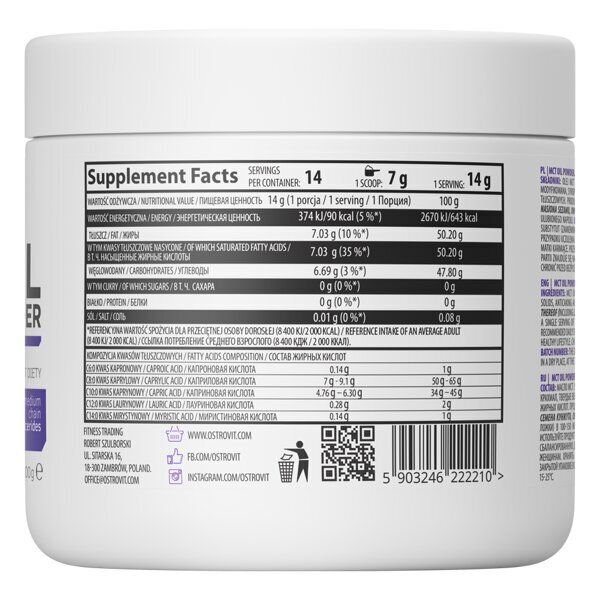 OstroVit MCT aliejaus milteliai, 200 g kaina ir informacija | Energetikai | pigu.lt