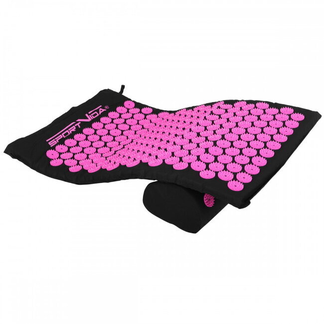 Akupresūrinis masažo kilimėlis su pagalve SportVida 65x42 cm, juodas/rožinis kaina ir informacija | Masažo reikmenys | pigu.lt