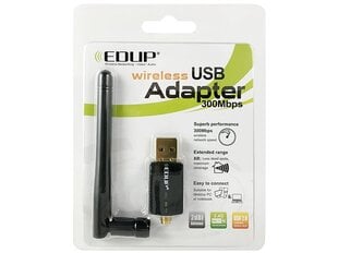 Адаптер EDUP EP - MS1581 WiFi / антенна 2dBi / 300 Мбит / с / 802.11n / черный цена и информация | Адаптеры, USB-разветвители | pigu.lt