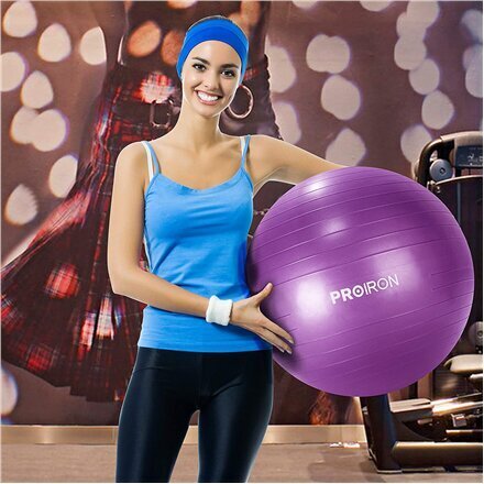 Gimnastikos kamuolys su pompa Proiron PRO-YJ01-2 75 cm, violetinis kaina ir informacija | Gimnastikos kamuoliai | pigu.lt