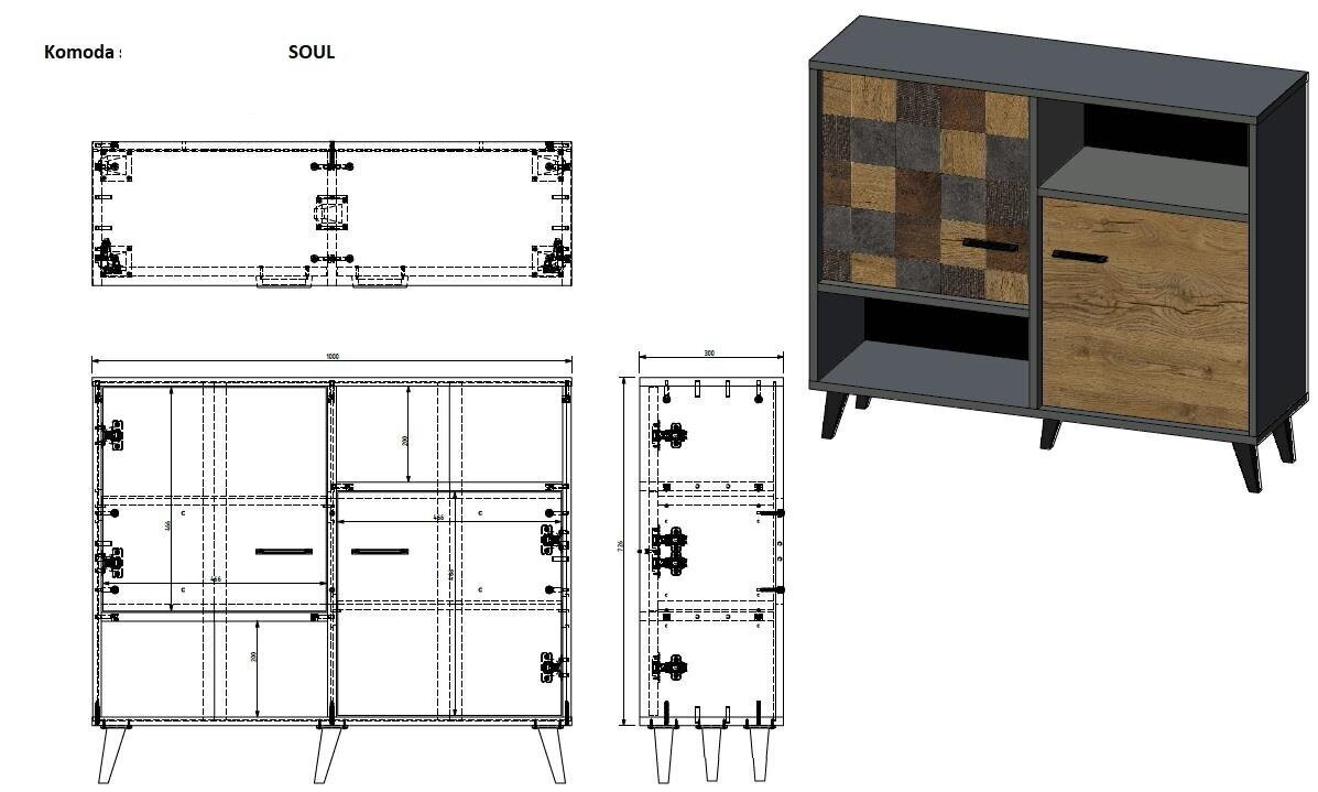 Komoda Cama Meble Soul 2D, pilka/ruda kaina ir informacija | Komodos | pigu.lt