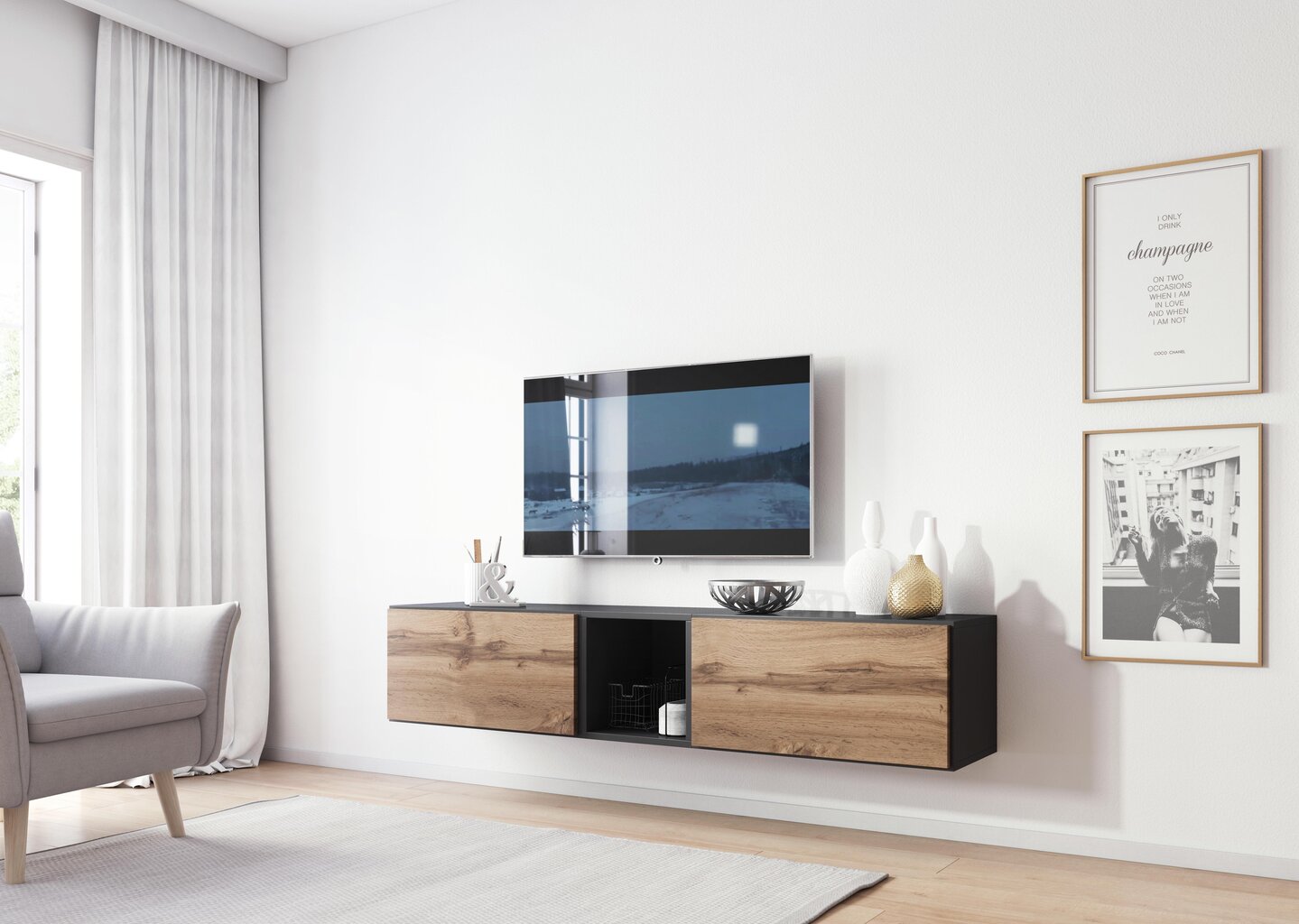 TV staliukas Cama Meble Roco 10, pilkos/ąžuolo spalvos kaina ir informacija | TV staliukai | pigu.lt