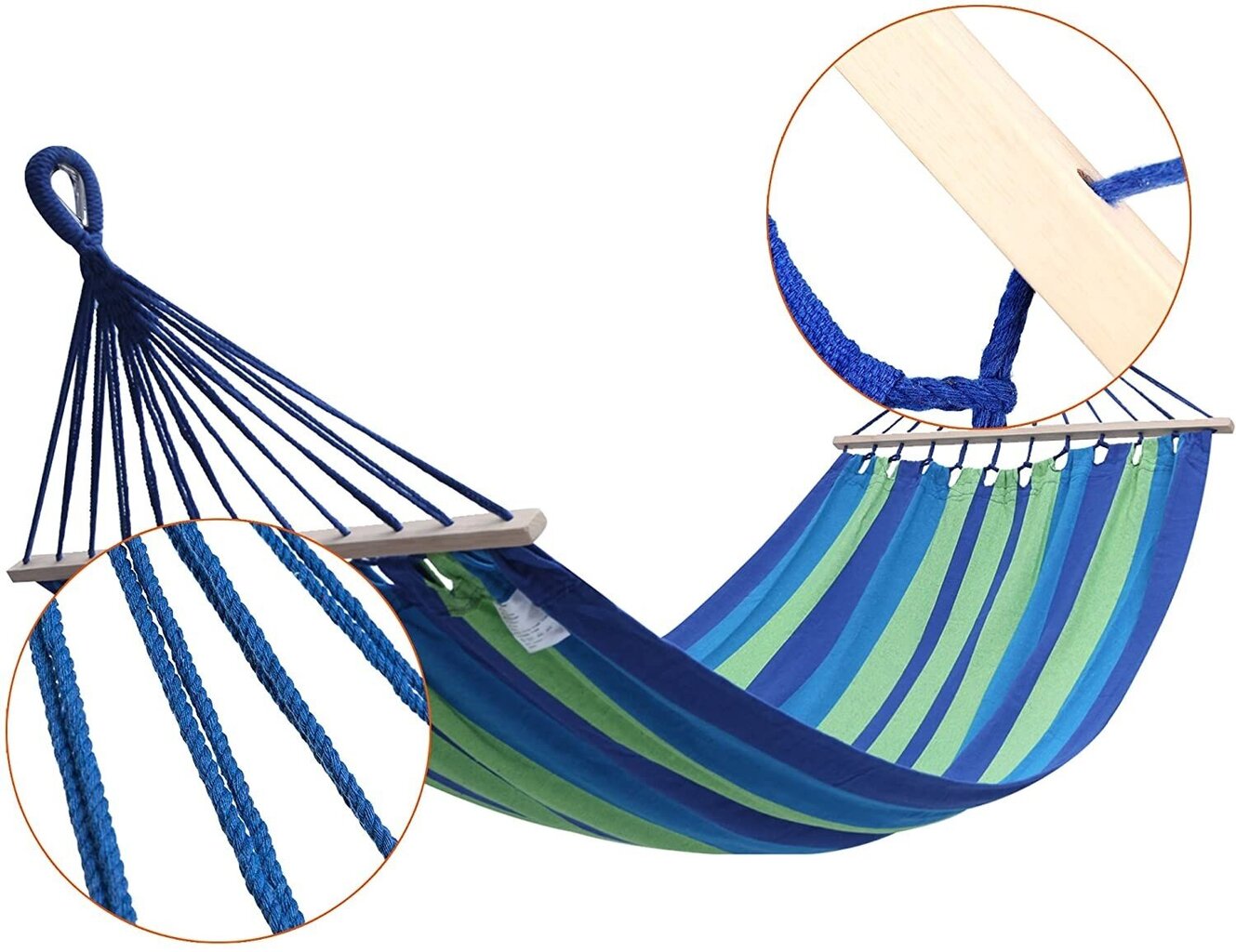Vienvietis hamakas su virvėmis ir rėmu, 80x200 cm, mėlynas kaina ir informacija | Hamakai | pigu.lt