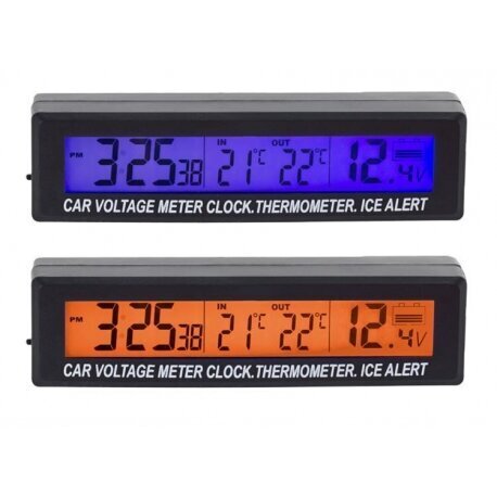 Automobilio termometras voltmetras laikrodis kaina ir informacija | Meteorologinės stotelės, termometrai | pigu.lt
