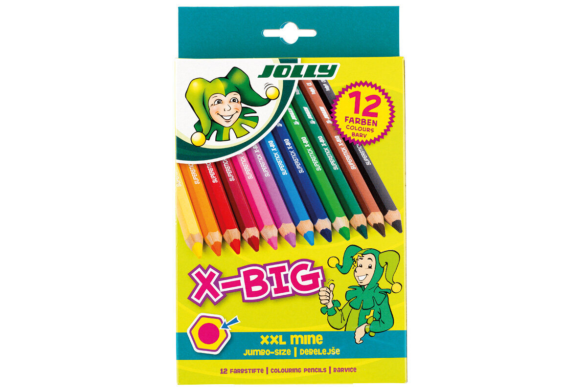 Spalvoti šešiabriauniai pieštukai Jolly X-Big, 12 spalvų цена и информация | Piešimo, tapybos, lipdymo reikmenys | pigu.lt